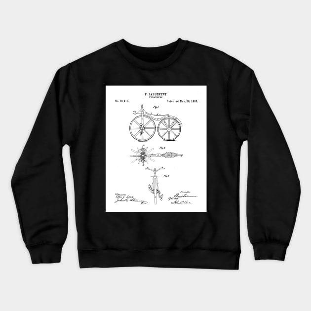 Bicycle Patent - Cycling Cyclist Bike Riding Fan Art - White Crewneck Sweatshirt by patentpress